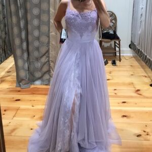 Lace, Tulle lavender prom dress